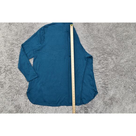 Chico's Size 3 Blue Pima Cotton Blouse - Preowned Mock Neck US Size XL - Picture 7 of 8